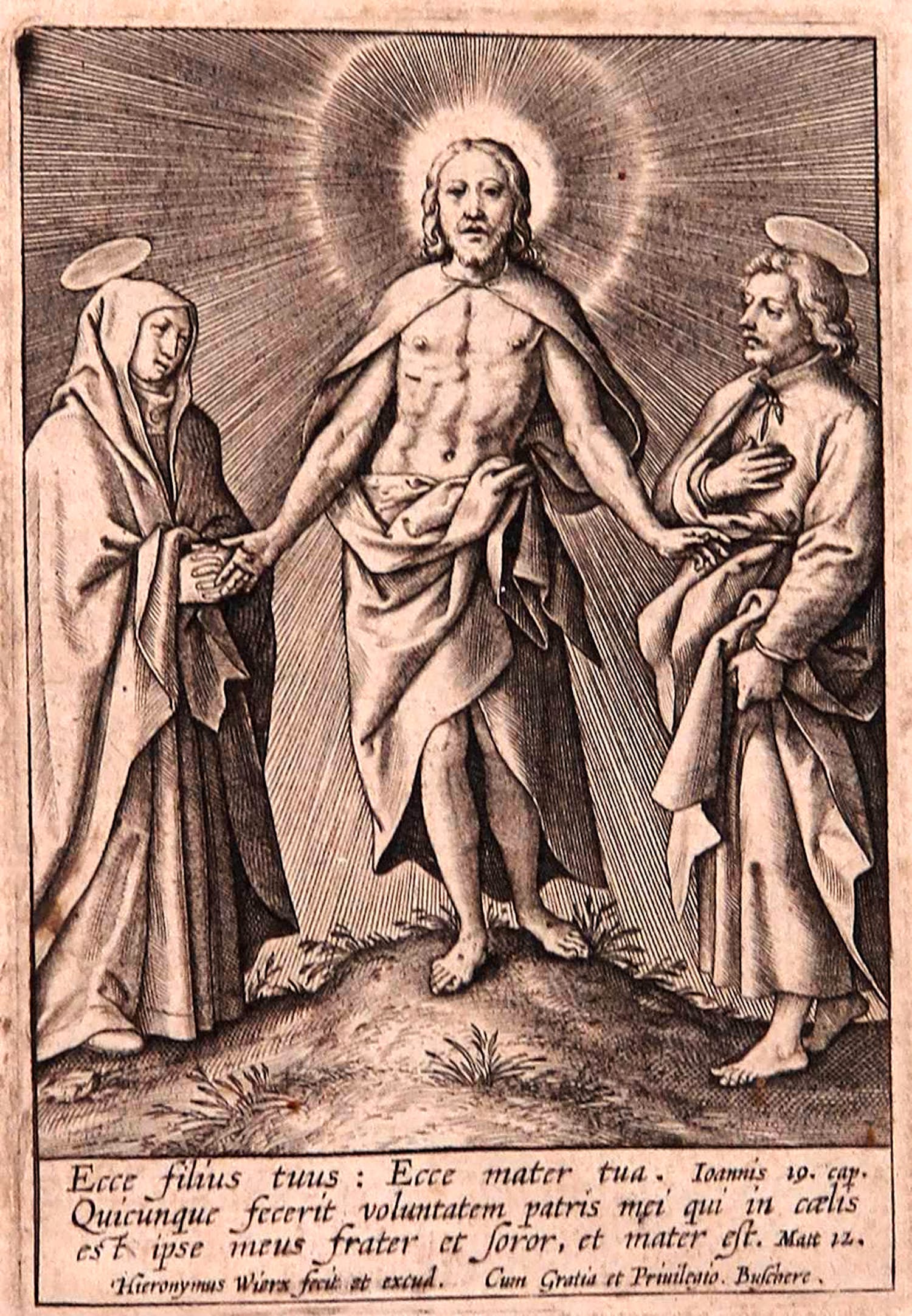 Hieronymus Wierix - Gravure, Herrezen Christus vergezeld door Maria en Johannes de Doper kopen? Bied vanaf 1!