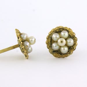 14k geel gouden oorknoppen bezet met parels - afm 1.0 cm x 1.0 cm kopen? Bied vanaf 110!