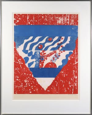 Jef Diederen - Houtsnede op rijstpapier, Abstracte compositie - Ingelijst kopen? Bied vanaf 50!