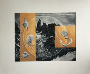 Rein van Briemen - "Vormdoorbreking" | surrealistische pasteltekening (1981) - ingelijst kopen? Bied vanaf 59!