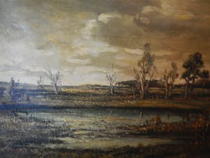 Niet of onleesbaar gesigneerd - Polderlandschap onder bewolkt weer kopen? Bied vanaf 10!