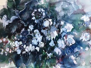 Betty van Beurden - Vrolijk bloemstilleven in hoofdzakelijk blauwe tinten kopen? Bied vanaf 40!