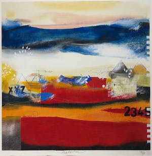 Theo Koster - Zeefdruk en collage, Zonder titel (vierkant rood) - Ingelijst (Groot) kopen? Bied vanaf 1!