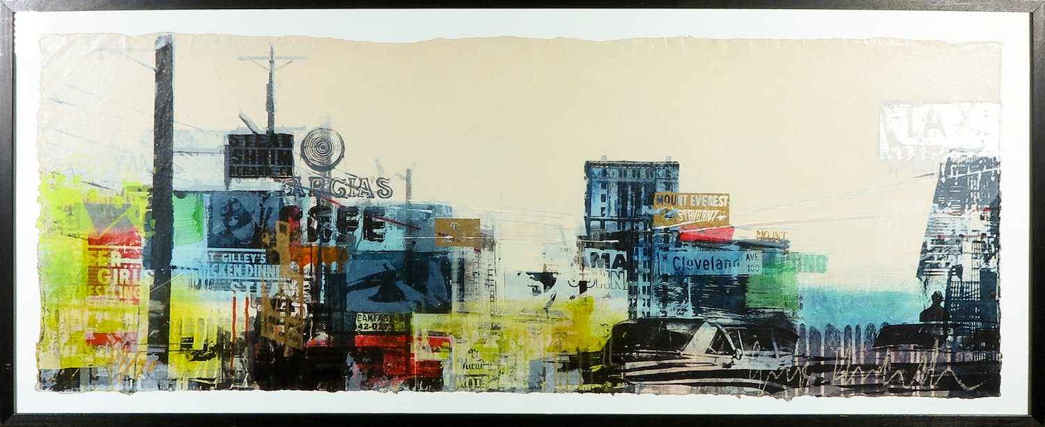 George Heidweiller - Zeefdruk, Cityscape 1 - Ingelijst (Zeer groot) verkocht voor € 200!