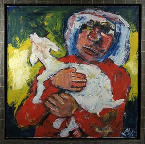 Martin van Wordragen - Olieverf op doek, Boerin met geitje - Ingelijst (Groot) kopen? Bied vanaf 300!