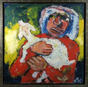 Martin van Wordragen - Olieverf op doek, Boerin met geitje - Ingelijst (Groot) verkocht voor € 300!