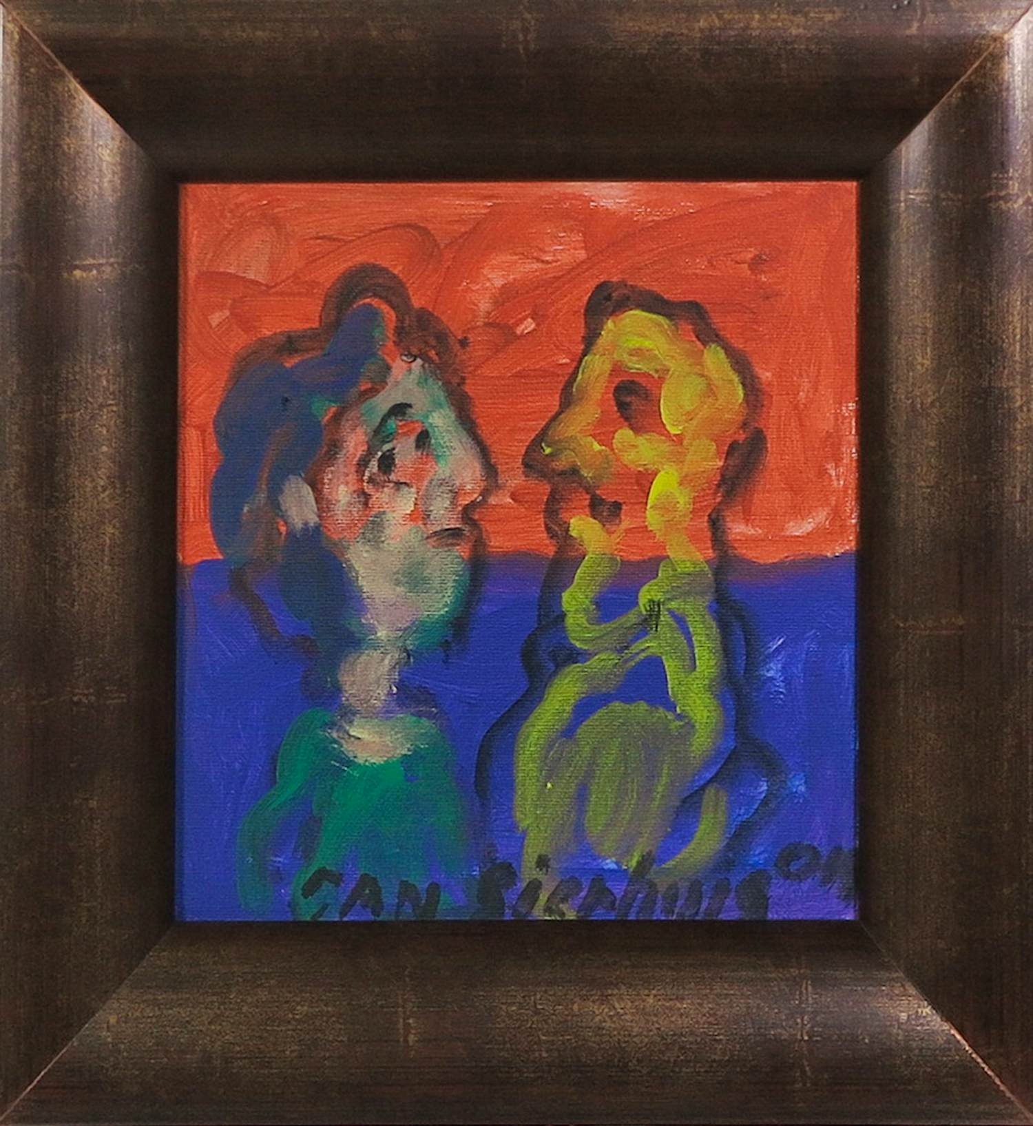 Jan Sierhuis - Acryl op doek, Het gesprek - Ingelijst kopen? Bied vanaf 200!