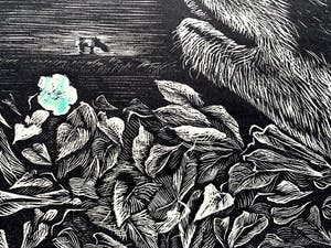 Arja van den Berg - linosnede - 'Koe in landschap' - 1992 kopen? Bied vanaf 80!
