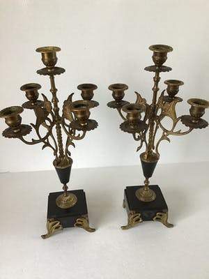 Curiosa - 2 kandelaars Napoleon III stijl op marmeren voet. kopen? Bied vanaf 55!