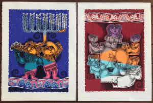 Pinchas Shaar - Lot van 2 Kleurenlitho's - "Jewish Holidays" - AP - Gesigneerd verkocht voor € 45!