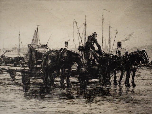 Waalko Jans Dingemans (sr.) - ETS "sleeperspaarden en figuren op een rotterdamse kade" gesigneerd kopen? Bied vanaf 1!