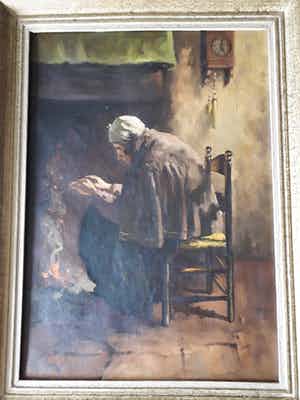 Niet of onleesbaar gesigneerd - Oude vrouw bij haard verkocht voor € 10!