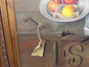 Jan Schouten - Stilleven met een Sleutel en een schaal met eieren en een schaal met Appels kopen? Bied vanaf 150!