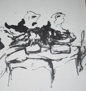 David Desjardine - litho E.A. - abstract met figuren kopen? Bied vanaf 15!