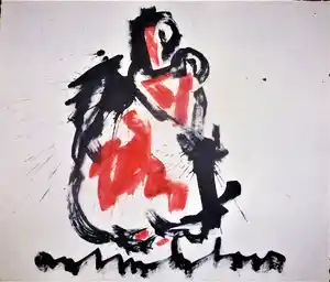 Anton Heyboer - Moeder en kind De oermoeder Kleurrijke krachtige schildering . verkocht voor € 300!