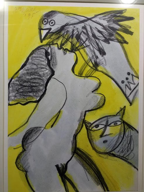 Corneille - tekening in krijt en aquarel, gesigneerd en gedateerd '95, ingelijst kopen? Bied vanaf 1100!