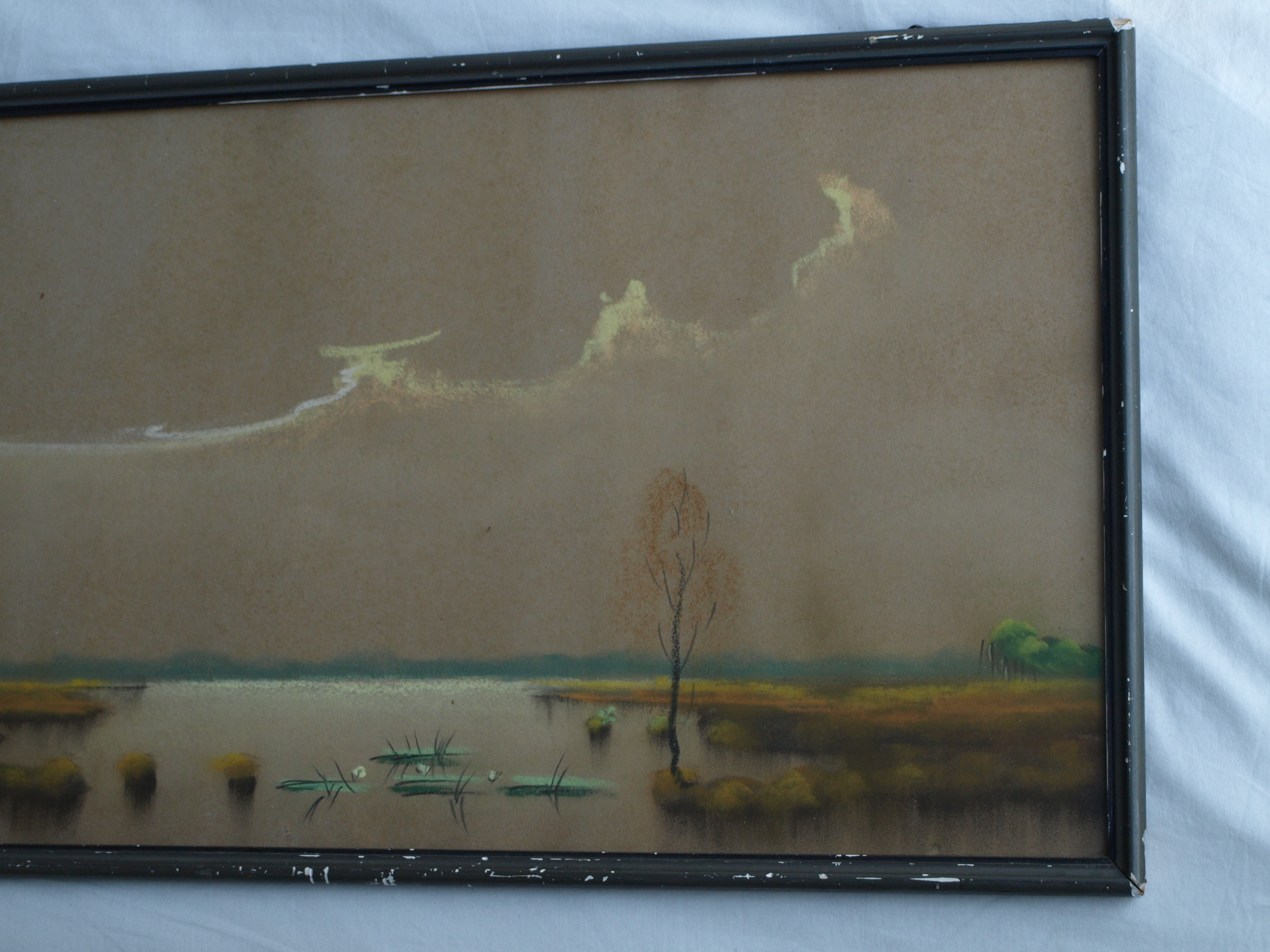 Niet of onleesbaar gesigneerd - Pasteltekening , Watergezicht – gesigneerd & ingelijst  kopen? Bied vanaf 1!