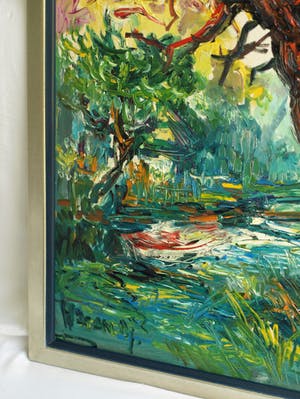 Hasan Djaafar - Ingelijst, olieverf op doek op board (marouflé), “Rode boom” – Groot - 93 x 73 kopen? Bied vanaf 300!