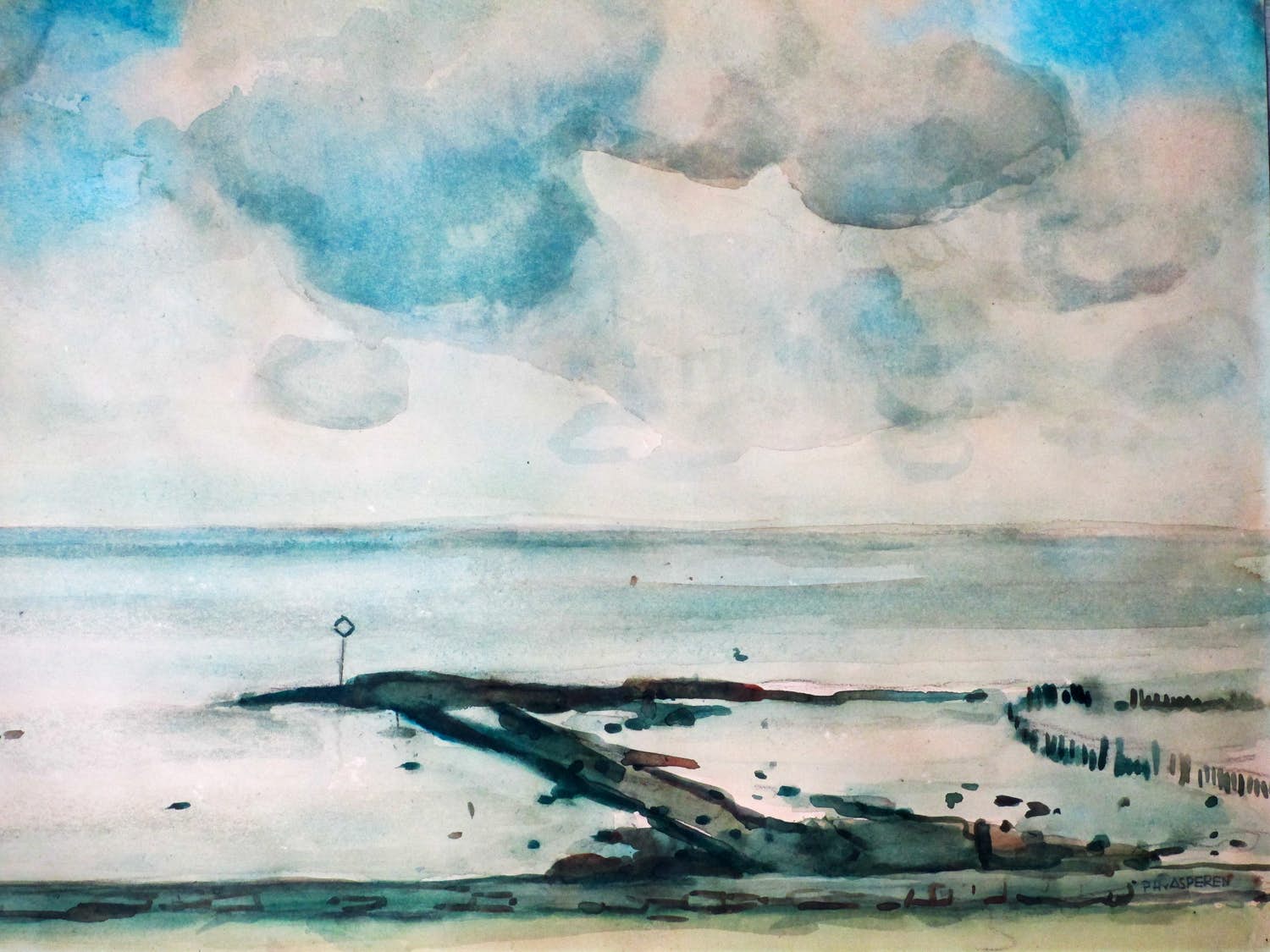 Piet Hein van Asperen - Friese waddenkust - Gemengde techniek kopen? Bied vanaf 80!