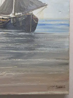 Jan Kelderman - Zeilschip op het strand. Visser. kopen? Bied vanaf 45!