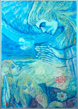 Kiss Riemvis - Olieverf op doek, z.t. Droomfiguren - Ingelijst kopen? Bied vanaf 50!