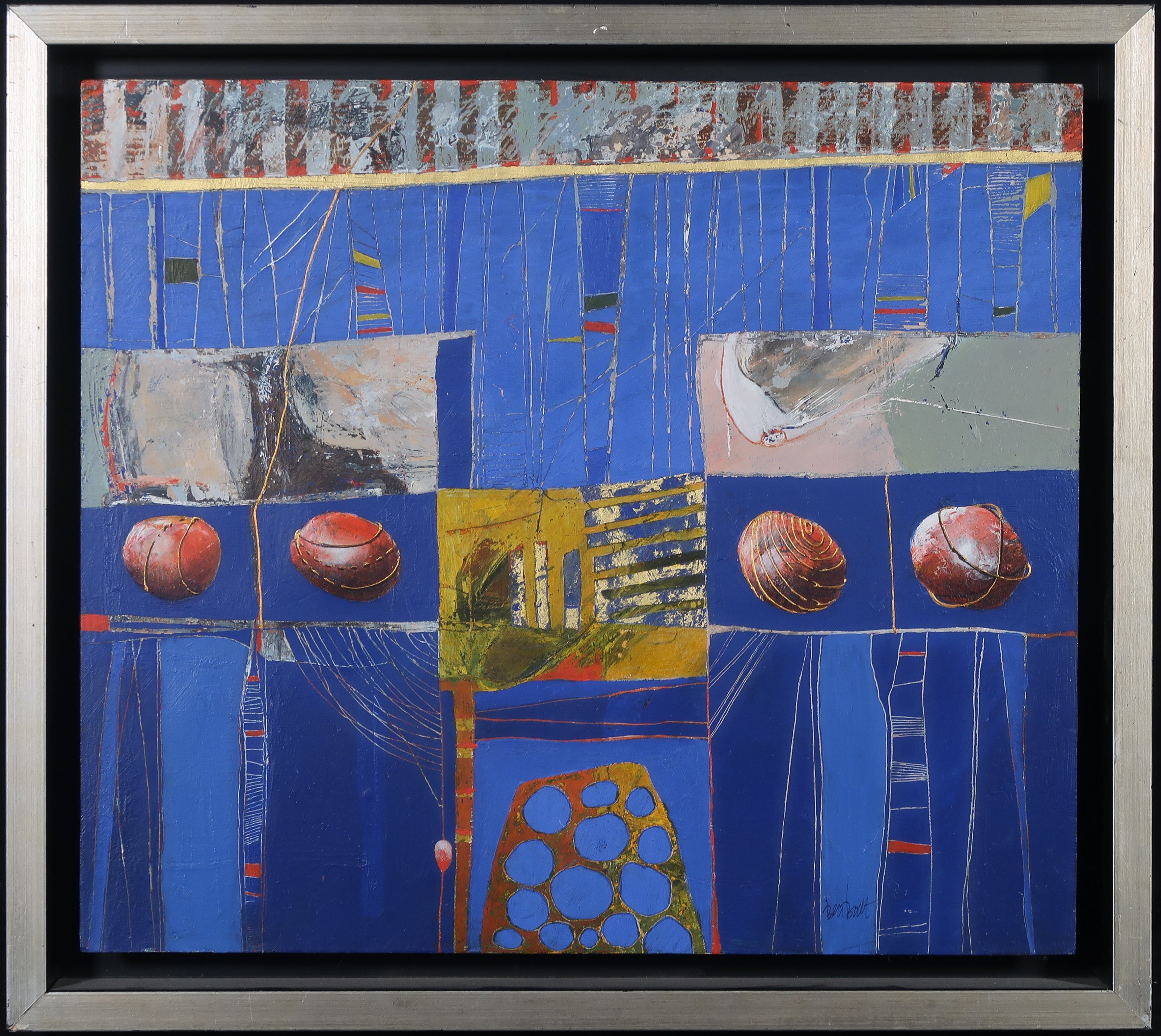 Ben Bodt - Olieverf en collage op paneel, Binnenschap - Ingelijst verkocht voor € 100!
