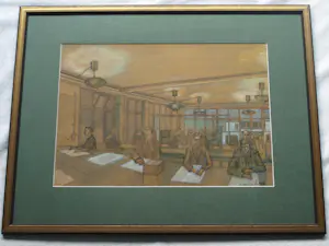 Dirk Harting - Ingelijste pasteltekening , Op kantoor – 1954 - Lijst, 50 x 64 cm kopen? Bied vanaf 100!