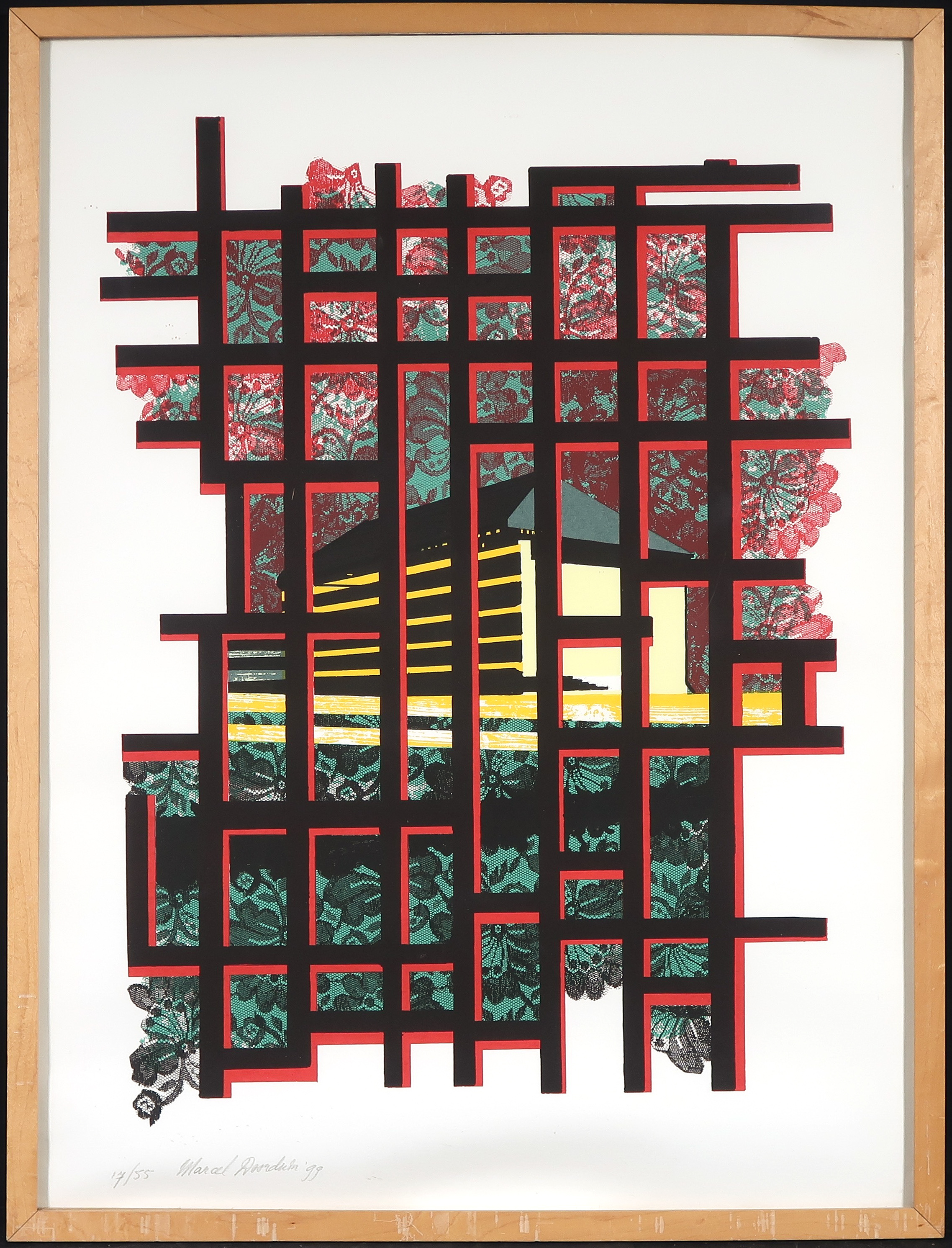 Marcel Doorduin - Zeefdruk, Z.T. rood, groen, geel - Ingelijst kopen? Bied vanaf 1!