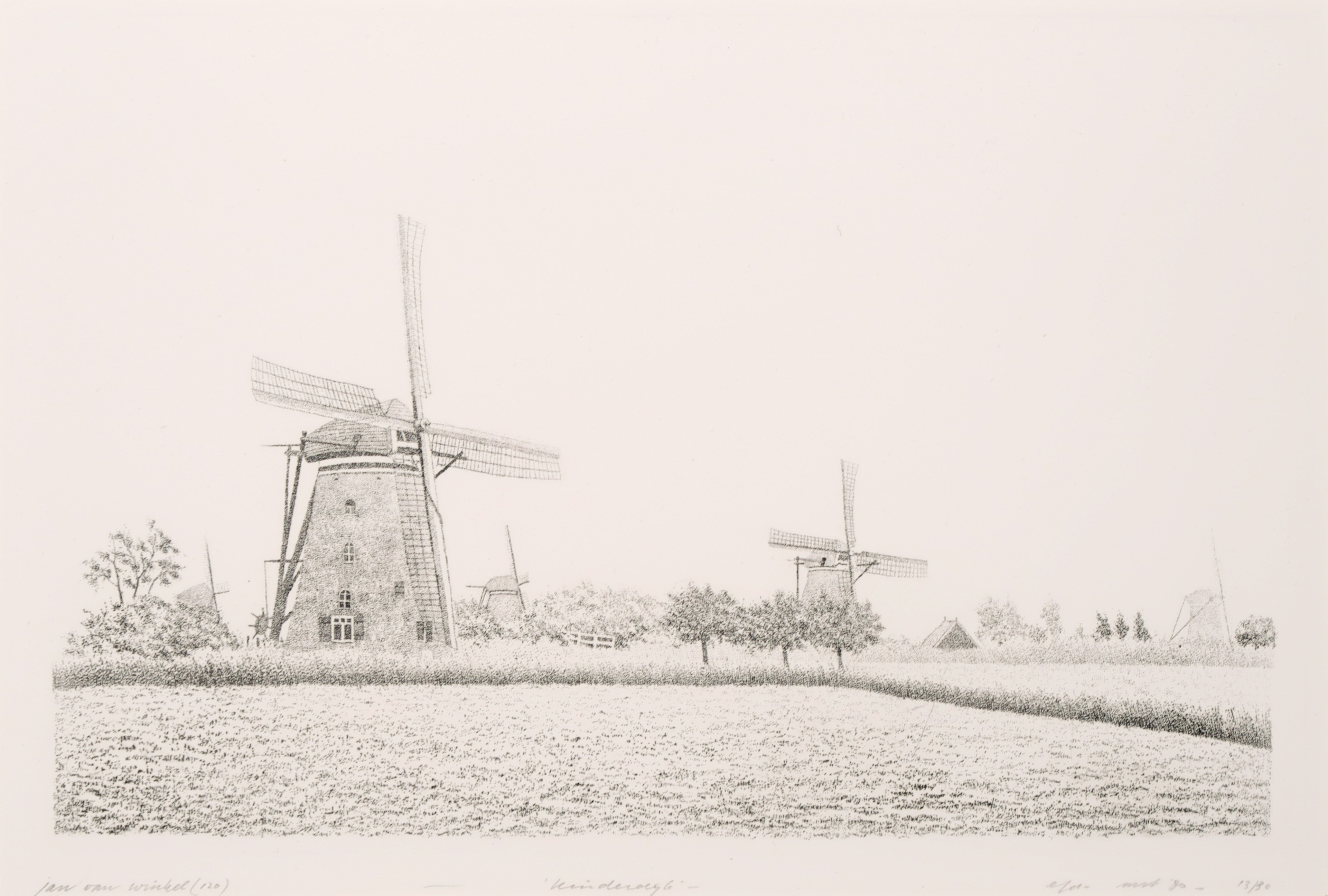 Jan van Winkel - Ets, Kinderdijk kopen? Bied vanaf 1!