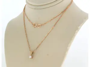 14k rosé gouden collier met solitair hanger bezet met diamant 0.10 ct - 45 cm kopen? Bied vanaf 175!