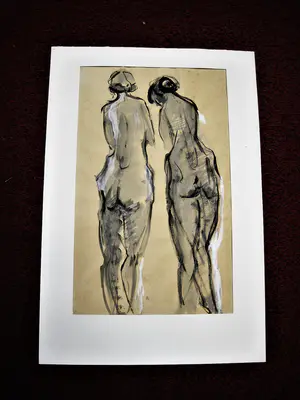 Anton Voorzanger - Fraaie impress. Aquarel 2 dames - staand ruggelings naakt - gesigneerd kopen? Bied vanaf 59!
