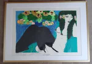 Walasse Ting - liggend naakt met fruitschaal verkocht voor € 450!