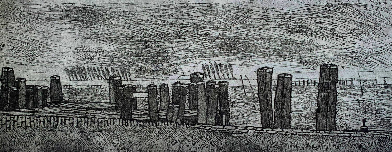 Jos van den Berg - Ets: Wind Veerse meer - 1973 kopen? Bied vanaf 39!