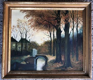 Johannes Franciscus Hutten - Schilderij bosgezicht met watertje. kopen? Bied vanaf 55!