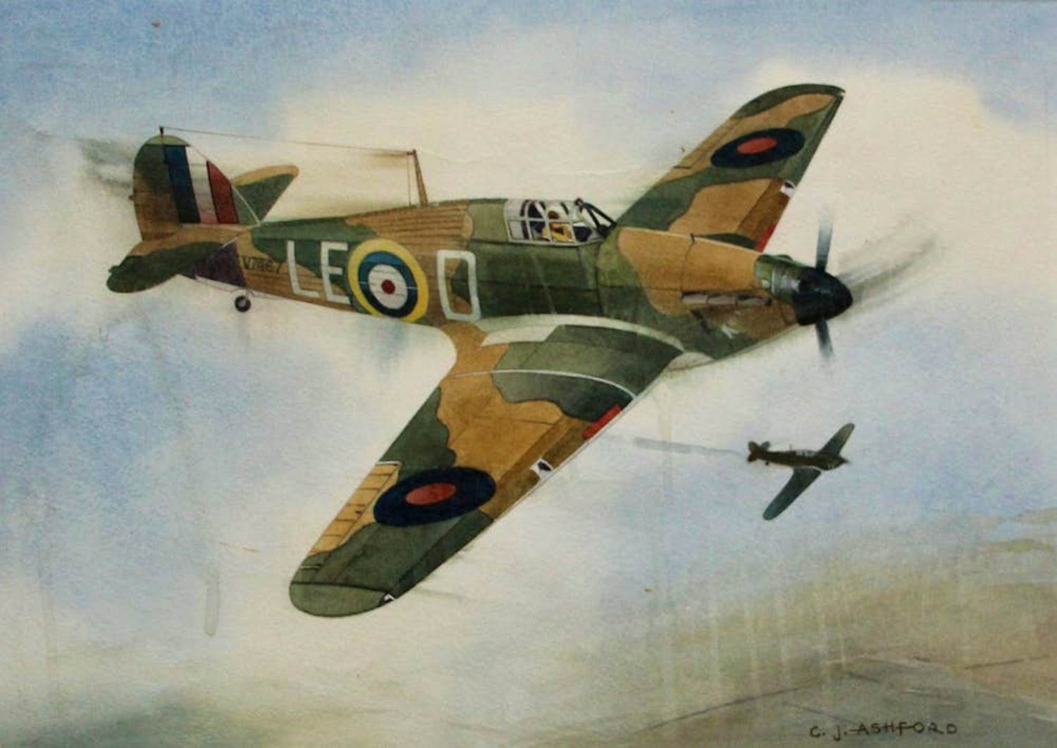 Colin James Ashford - Aquarel: Hawker Hurricane tijdens de vlucht kopen? Bied vanaf 125!