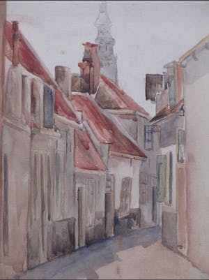 Johan Christiaan Kerkmeijer - Begijnenhof Middelburg - Aquarel kopen? Bied vanaf 70!