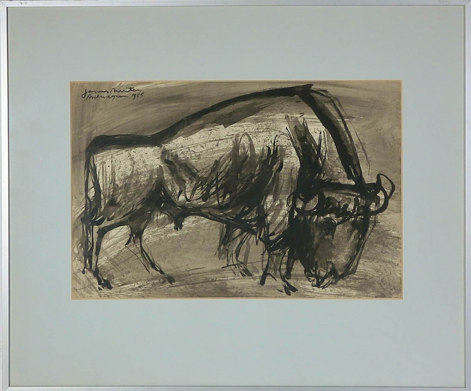 Janus Nuiten - Inkt op papier, Stier - Ingelijst verkocht voor € 60!