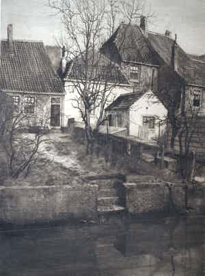 Dirk Harting - grote ingelijste ets van Amersfoort 1911 verkocht voor € 65!