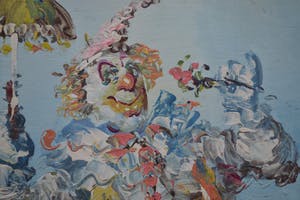 Niet of onleesbaar gesigneerd - Clown met parasol en bloem - Olieverf - Gesigneerd kopen? Bied vanaf 1!