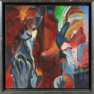 Rachid Ben Ali - Olieverf op doek, Zonder titel - Ingelijst kopen? Bied vanaf 250!