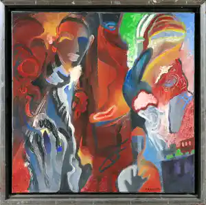 Rachid Ben Ali - Olieverf op doek, Zonder titel - Ingelijst verkocht voor € 250!