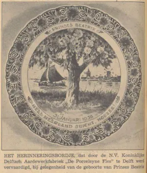 Porceleyne Fles - Beperkte oplage Herdenkingsbord geboorte Prinses Béatrix kopen? Bied vanaf 150!