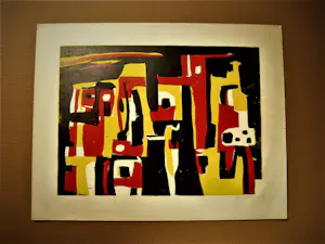 Gust Romijn - Liga nieuwe Beelden - 1956 - Hout/Linosnede - "Spaans dorp" potloodgesigneerd kopen? Bied vanaf 57!