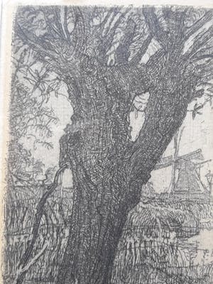 Chris Jansen - Landschap met boom en molen. kopen? Bied vanaf 29!