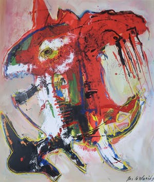 Jan te Wierik - Acryl op papier, Z.T. Rood fantasiefiguur kopen? Bied vanaf 550!