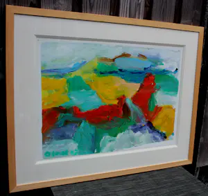 Jan Cremer - Ingelijste olieverf op papier: abstracte compositie - 2002(nette lijst!) kopen? Bied vanaf 2499!