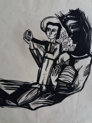 Julo Levin - houtsnede van een Madonna / moeder met kind kopen? Bied vanaf 15!