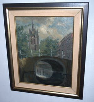 Daniel den Hengst - Delft met de Oude Jan - - ingelijst olieverfschilderij kopen? Bied vanaf 10!