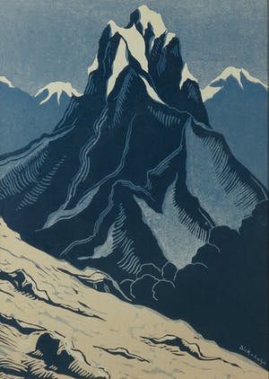 Dick van Luijn - Linosnede, Berggezicht - Ingelijst kopen? Bied vanaf 20!