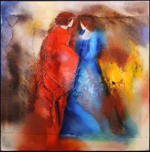 Wil Lof - Gemengde techniek op doek, Elysian Scene verkocht voor € 50!